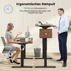 Höhenverstellbarer Schreibtisch 140 x 60 cm elektrischer Stehschreibtisch Rustikales Braun + Schwarz