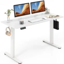 Höhenverstellbarer Schreibtisch 140 x 60 cm elektrischer Stehschreibtisch Weiß
