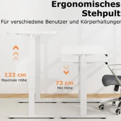 Höhenverstellbarer Schreibtisch 120 x 60 cm elektrischer Stehschreibtisch Rustikales Weiß