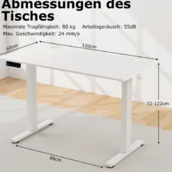 Höhenverstellbarer Schreibtisch 120 x 60 cm elektrischer Stehschreibtisch Rustikales Weiß