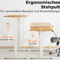 Höhenverstellbarer Schreibtisch 120 x 60 cm elektrischer Stehschreibtisch Rustikales Natur + Weiß