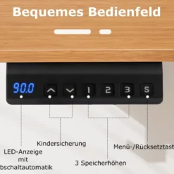 Höhenverstellbarer Schreibtisch 120 x 60 cm elektrischer Stehschreibtisch Rustikales Natur + Weiß