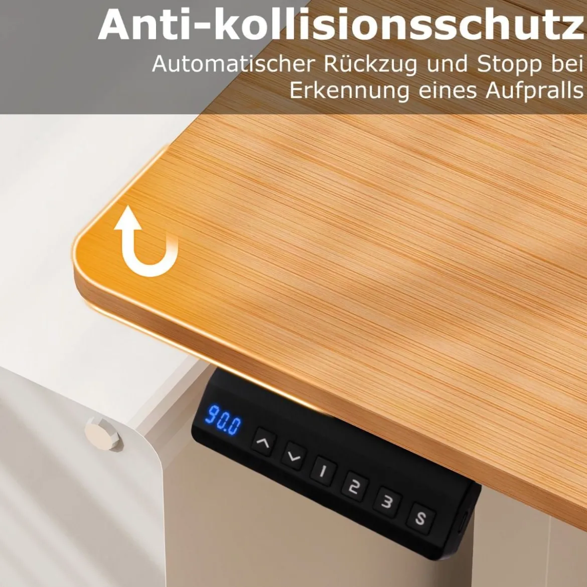 Höhenverstellbarer Schreibtisch 120 x 60 cm elektrischer Stehschreibtisch Rustikales Natur + Weiß