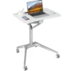 Höhenverstellbarer Schreibtisch Mobiler Laptoptisch mit Rollen 75 x 60 x 78-107 cm Weiß + Silber