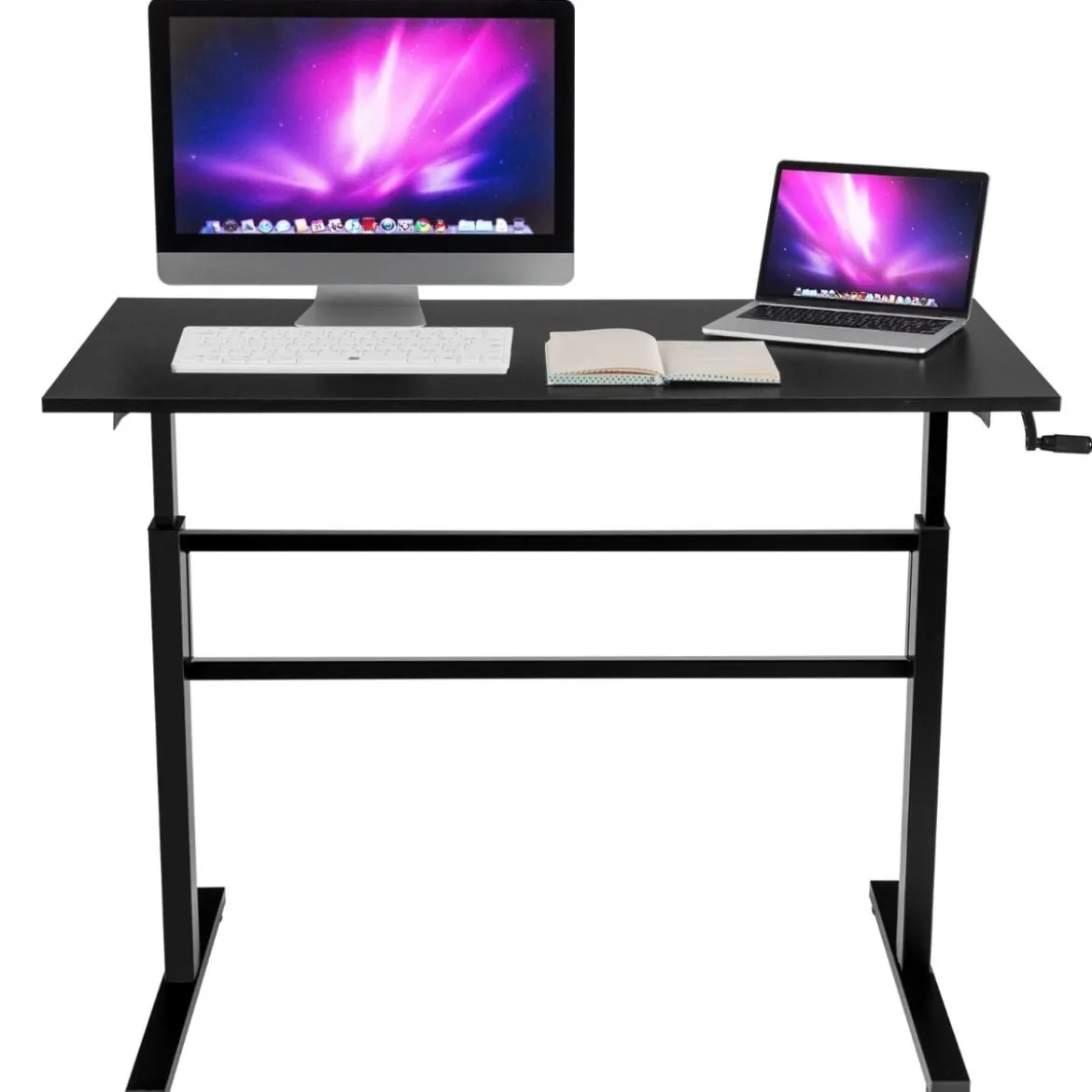Höhenverstellbarer Stehtisch Sitz-Steh-Schreibtisch mit Kurbelgriff 120 x 60 x 75-113 Schwarz