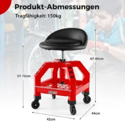 Höhenverstellbarer Werkstatthocker 150 kg Tragkraft mit Werkzeugablage Werkstattstuhl