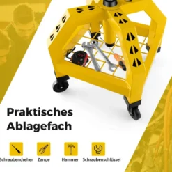 Höhenverstellbarer Werkstatthocker 150 kg Tragkraft mit Werkzeugablage Werkstattstuhl