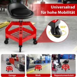 Höhenverstellbarer Werkstatthocker 150 kg Tragkraft mit Werkzeugablage Werkstattstuhl