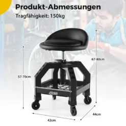 Höhenverstellbarer Werkstatthocker 150 kg Tragkraft mit Werkzeugablage Werkstattstuhl