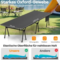 Höhenverstellbares Feldbett Campingbett mit Beinerweiterungen & Seitentasche & Netztasche