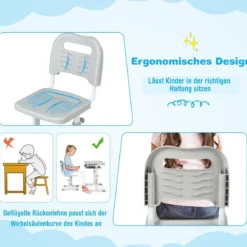 Höhenverstellbares Kinderschreibtisch Set mit Neigbarer Tischplatte & Schublade mit Stuhl Grau