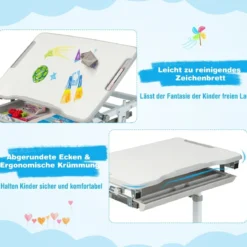 Höhenverstellbares Kinderschreibtisch Set mit Neigbarer Tischplatte & Schublade mit Stuhl Grau