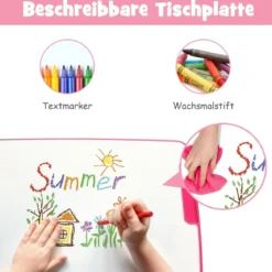 Höhenverstellbares Kinderschreibtisch Set mit Neigbarer Tischplatte & Schublade Rosa