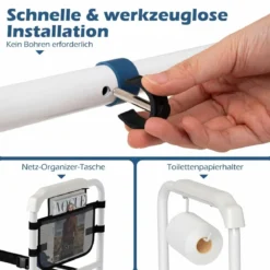 Höhenverstellbare Wc Aufstehhilfe Breitenverstellbar mit Elastischem Band Netz Tasche Halter für Senioren Weiß