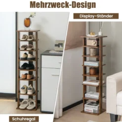 Höheverstellbarer 8 stufiger Schuhständer aus Holz Platzsparendes Schuhregal Braun