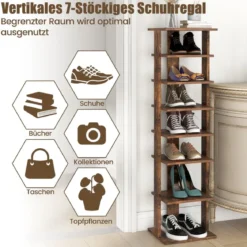 Höheverstellbarer 8 stufiger Schuhständer aus Holz Platzsparendes Schuhregal Braun