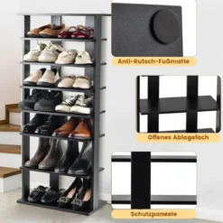 Höheverstellbarer 8 stufiger Schuhständer aus Holz Schuhregal Freistehender Eckregal Braun