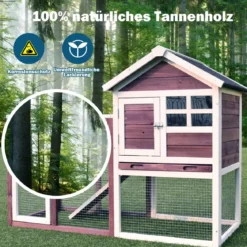 Hühnerstall Hühnerhaus wetterfest Kaninchenkäfig mit ausziehbarem Tablett Weiß und Rot