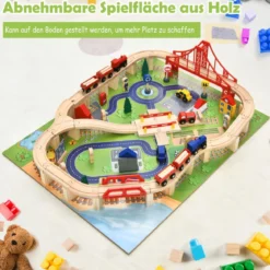 Hölzerne Kindereisenbahn Zug Holzeisenbahn set Aktivitätstisch mit Schublade 78 x 63 x 33 cm Natur