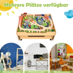 Hölzerne Kindereisenbahn Zug Holzeisenbahn set Aktivitätstisch mit Schublade 78 x 63 x 33 cm Natur