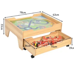 Hölzerne Kindereisenbahn Zug Holzeisenbahn set Aktivitätstisch mit Schublade 78 x 63 x 33 cm Natur