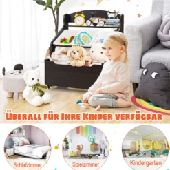 Hölzerner Kinderschrank mit Rollen Bücherregal & Spielzeugablage für Kinder Spielzeugschrank Braun
