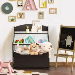 Hölzerner Kinderschrank mit Rollen Bücherregal & Spielzeugablage für Kinder Spielzeugschrank Braun