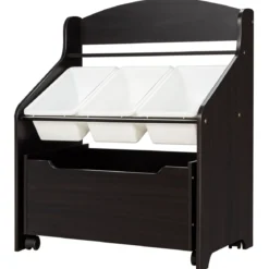 Hölzerner Kinderschrank mit Rollen Bücherregal & Spielzeugablage für Kinder Spielzeugschrank Braun