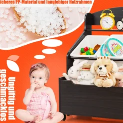 Hölzerner Kinderschrank mit Rollen Bücherregal & Spielzeugablage für Kinder Spielzeugschrank Braun