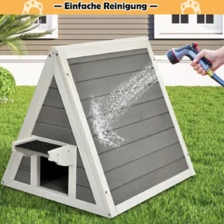 Hölzernes Katzenhaus mit Wetterfestem Dach 50 x 55 x 52 cm Grau + Weiß