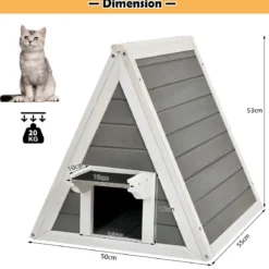 Hölzernes Katzenhaus mit Wetterfestem Dach 50 x 55 x 52 cm Grau + Weiß