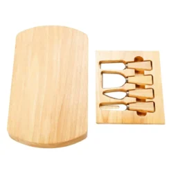 Hölzern Käsebrett & Messer Service-set Käseset Käseplatte Holz und 4tlg Besteck