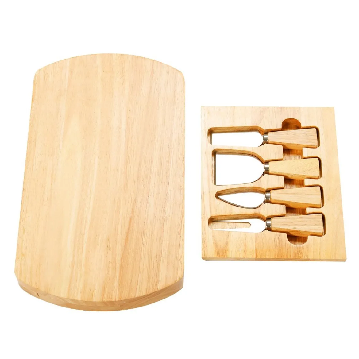 Hölzern Käsebrett & Messer Service-set Käseset Käseplatte Holz und 4tlg Besteck