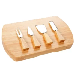 Hölzern Käsebrett & Messer Service-set Käseset Käseplatte Holz und 4tlg Besteck