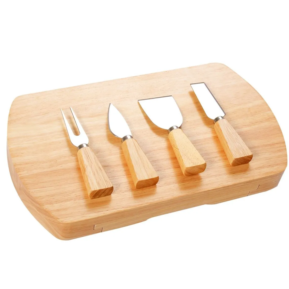 Hölzern Käsebrett & Messer Service-set Käseset Käseplatte Holz und 4tlg Besteck