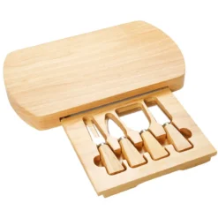 Hölzern Käsebrett & Messer Service-set Käseset Käseplatte Holz und 4tlg Besteck