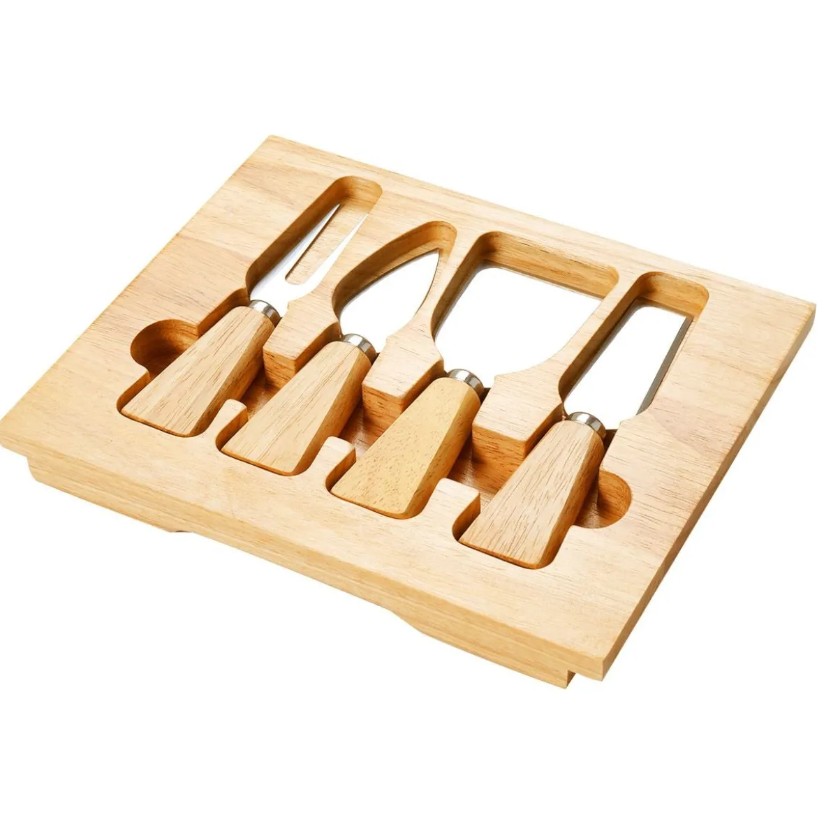 Hölzern Käsebrett & Messer Service-set Käseset Käseplatte Holz und 4tlg Besteck