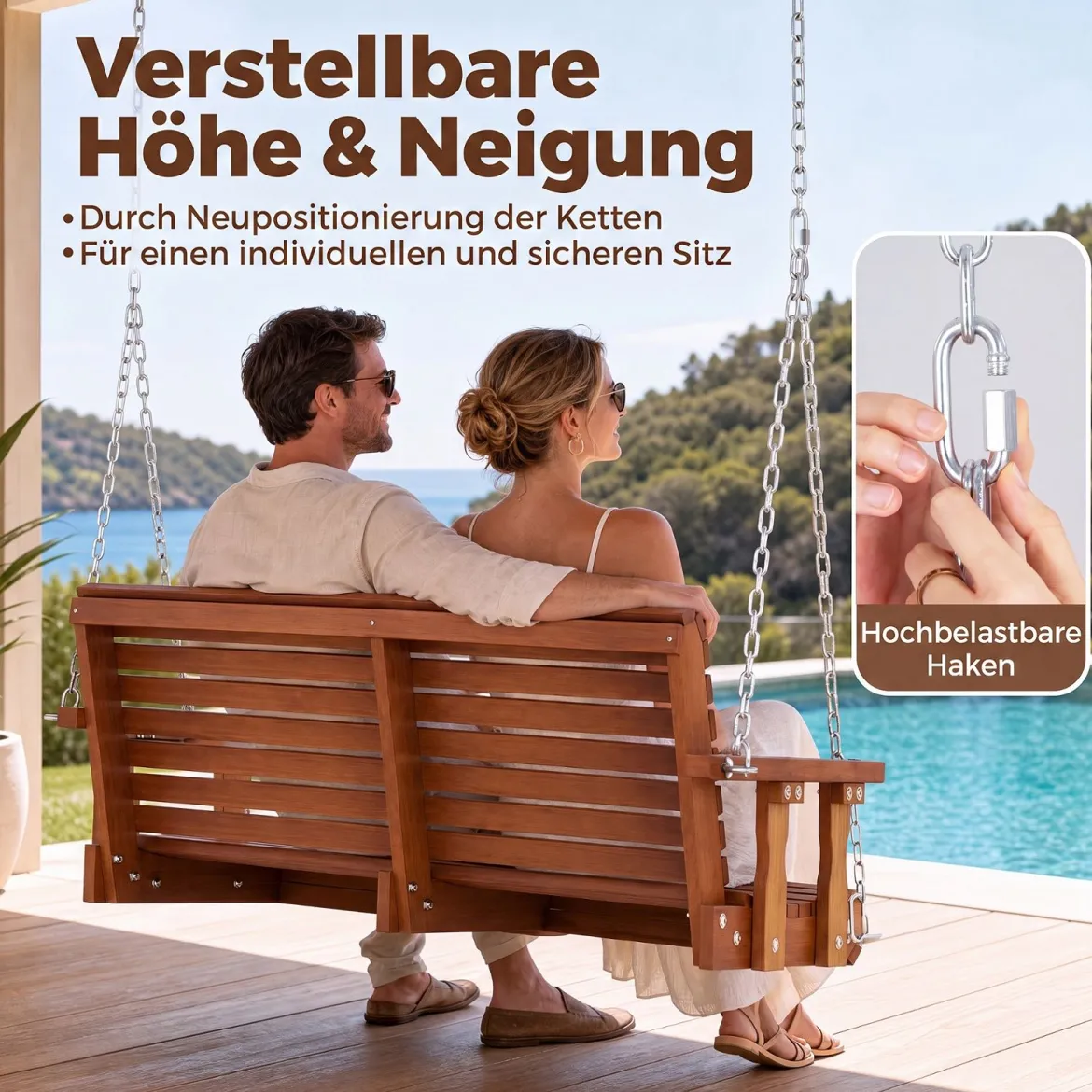 Hängebank Gartenschaukel für 2 Sitzer Schaukelbank aus Tannenholz bis 300 kg 120 x 62 x 49 cm