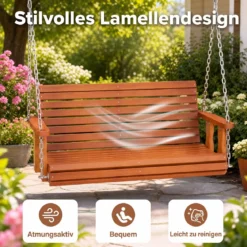 Hängebank Gartenschaukel für 2 Sitzer Schaukelbank aus Tannenholz bis 300 kg 120 x 62 x 49 cm