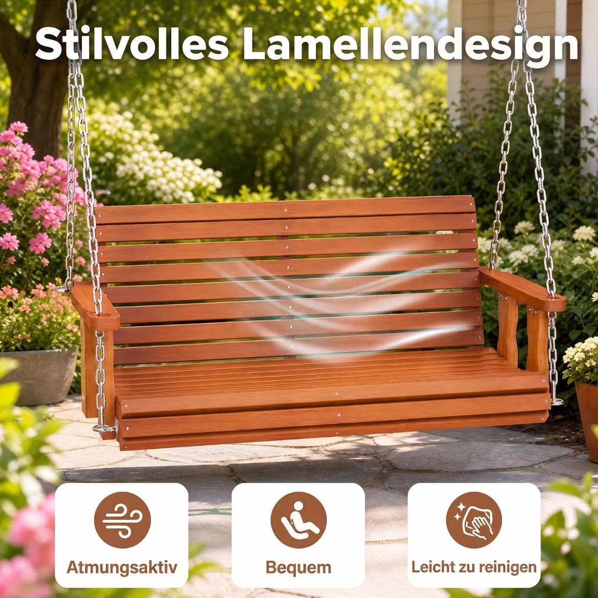 Hängebank Gartenschaukel für 2 Sitzer Schaukelbank aus Tannenholz bis 300 kg 120 x 62 x 49 cm