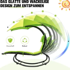 Hängeliege Schwebeliege mit Sonnenschirm und Auflage bis 150kg belastbar Grün