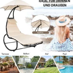 Hängematte Liegestuhl mit Sonnendach 184 cm x 147 cm x 187 cm Beige