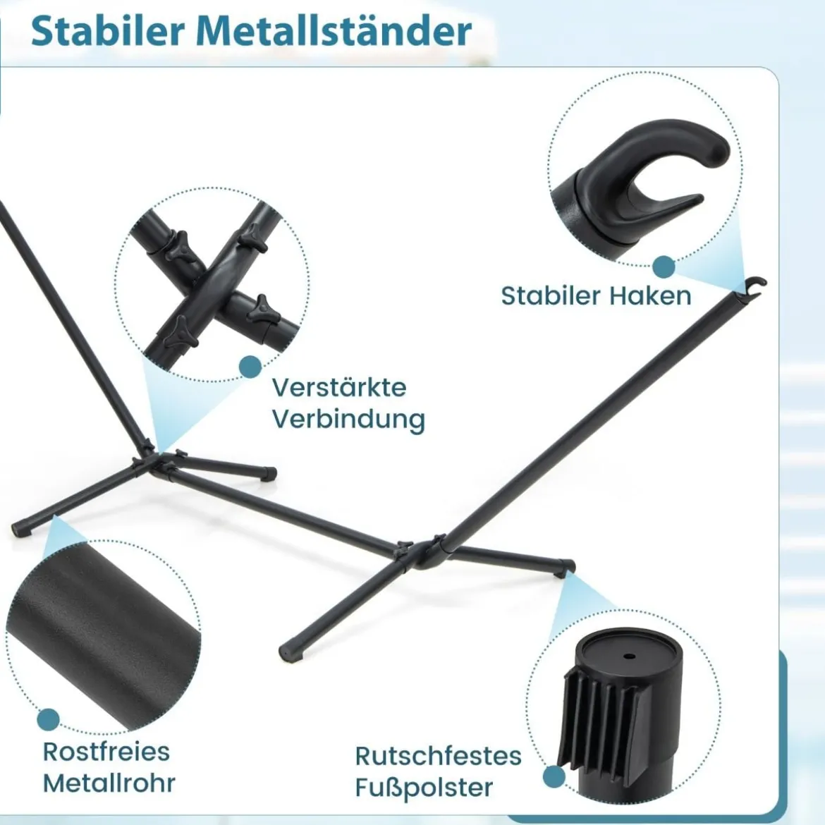 Hängematte mit Ständer & Tragetasche & Weicher Schlafmatte Outdoor Hängemattenbett bis 150 kg belastbar 100 x 210 cm