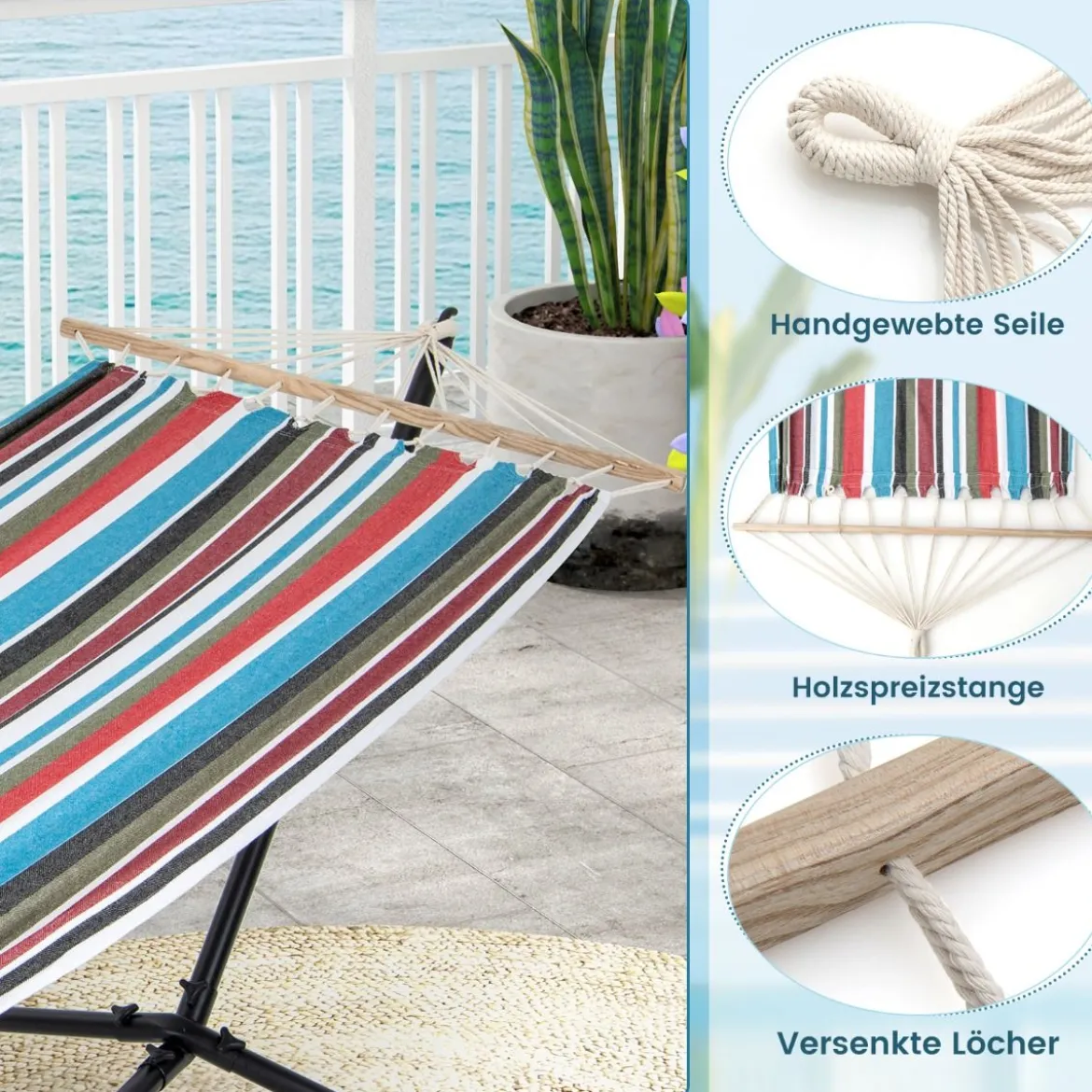 Hängematte mit Ständer & Tragetasche & Weicher Schlafmatte Outdoor Hängemattenbett bis 150 kg belastbar 100 x 210 cm