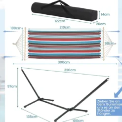 Hängematte mit Ständer & Tragetasche & Weicher Schlafmatte Outdoor Hängemattenbett bis 150 kg belastbar 100 x 210 cm