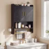 Hängender Badezimmerschrank 2 Türen Ablagen Handtuchhalter Verstellbar 55x20x80 cm Schwarz