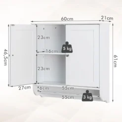 Hängender Badschrank mit Handtuchhalter Badezimmerschrank 60 x 21 x 61 cm Weiß