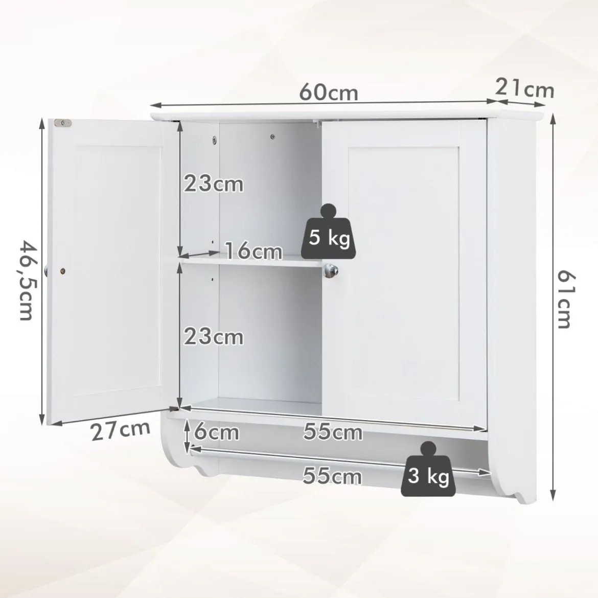 Hängender Badschrank mit Handtuchhalter Badezimmerschrank 60 x 21 x 61 cm Weiß