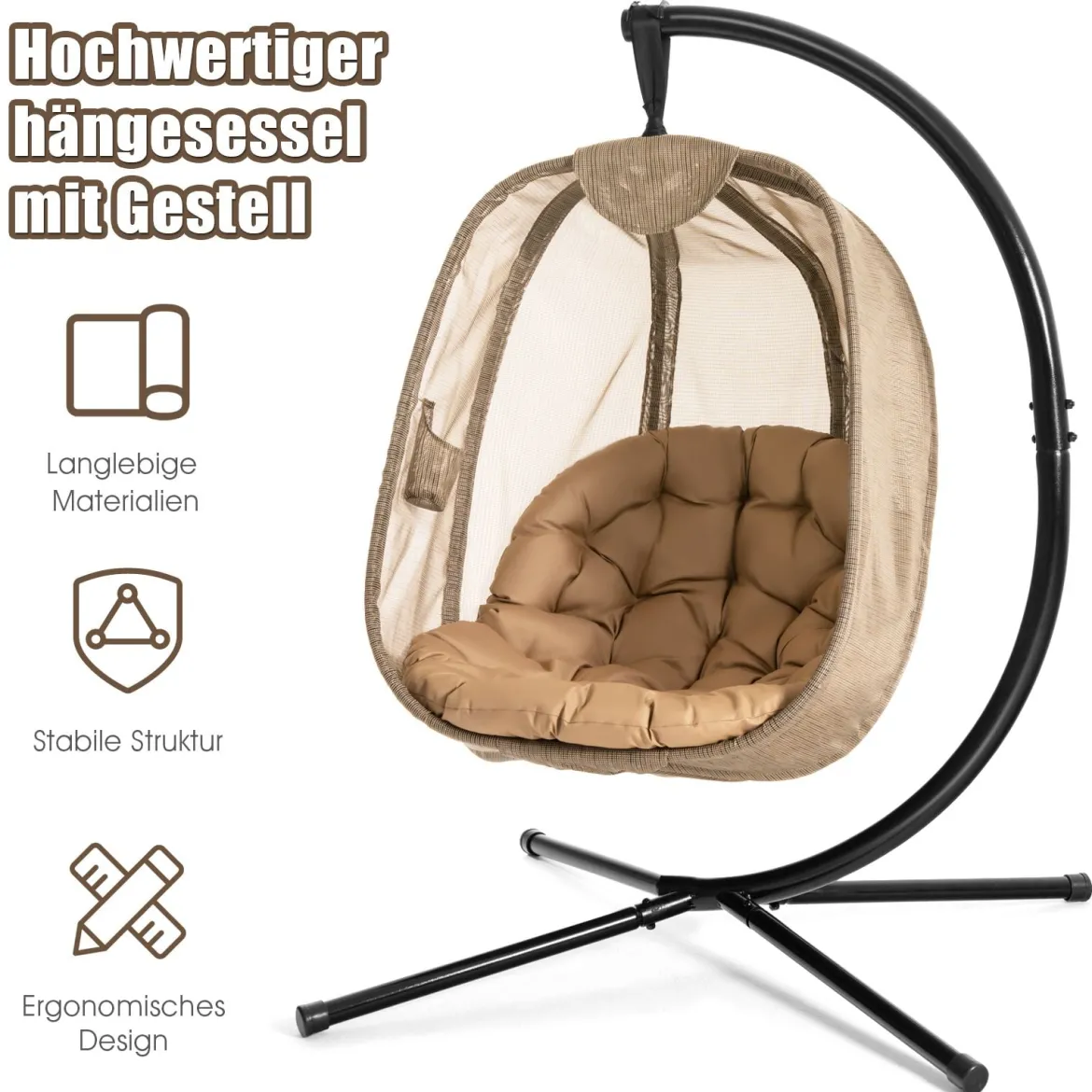 Hängender gepolsterter Stuhl mit Ständer Indoor-Schaukelstuhl stabiler Stahlständer & bequemes Kissen