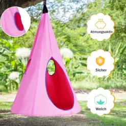 Hängendes Baumzelt für Kinder abnehmbare Spielzeltschaukel mit 2 Fenstern verstellbarem Seil Rosa